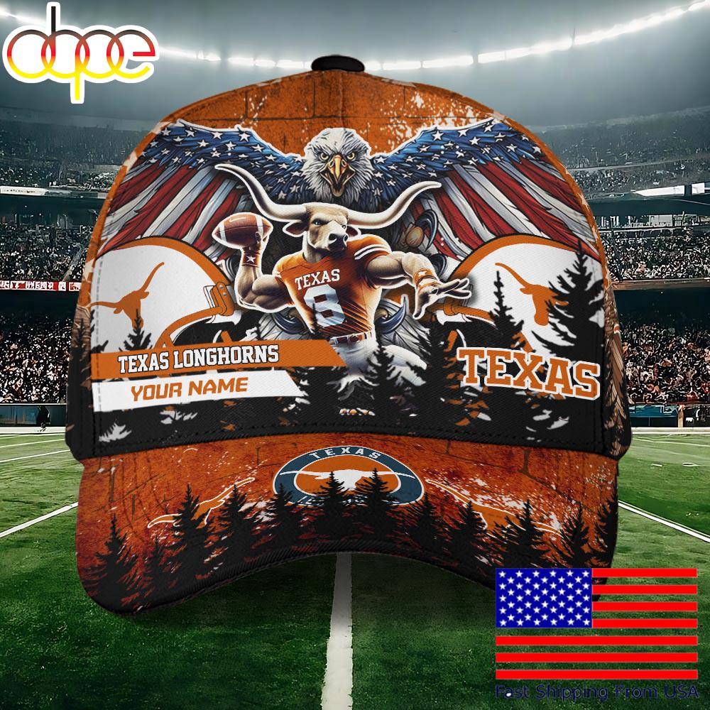 NCAA Texas Longhorns Mascot Logo Custom Name Baseball Cap  For Fans