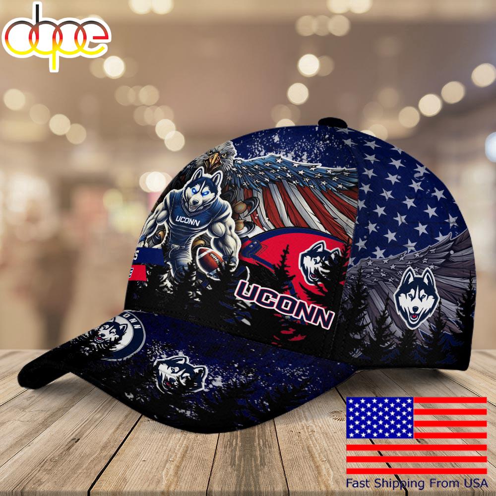 NCAA Uconn Huskies Mascot Logo Custom Name Baseball Cap  For Fans