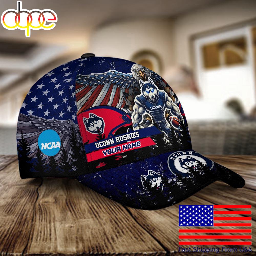 NCAA Uconn Huskies Mascot Logo Custom Name Baseball Cap  For Fans