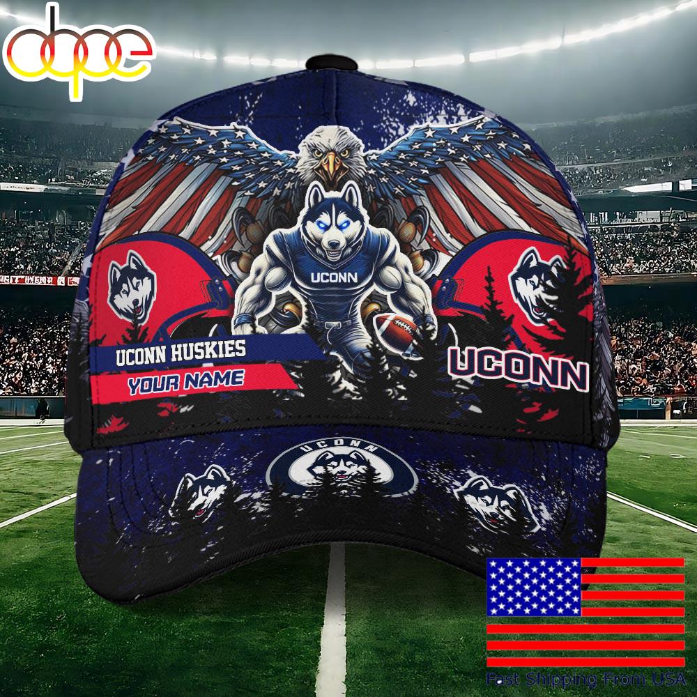 NCAA Uconn Huskies Mascot Logo Custom Name Baseball Cap  For Fans