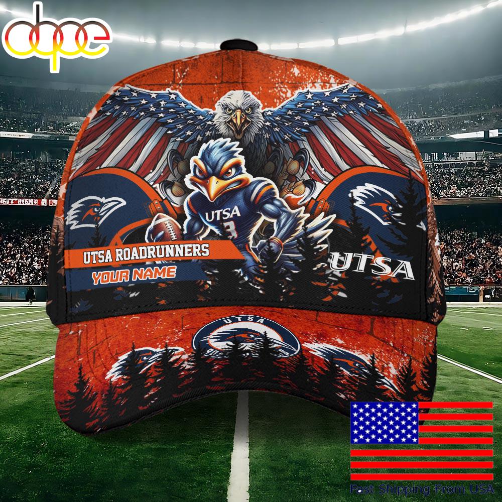 NCAA UTSA Roadrunners Mascot Logo Custom Name Baseball Cap  For Fans