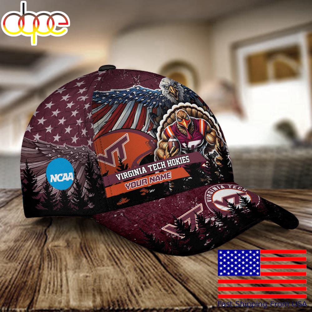NCAA Virginia Tech Hokies Mascot Logo Custom Name Baseball Cap  For Fans