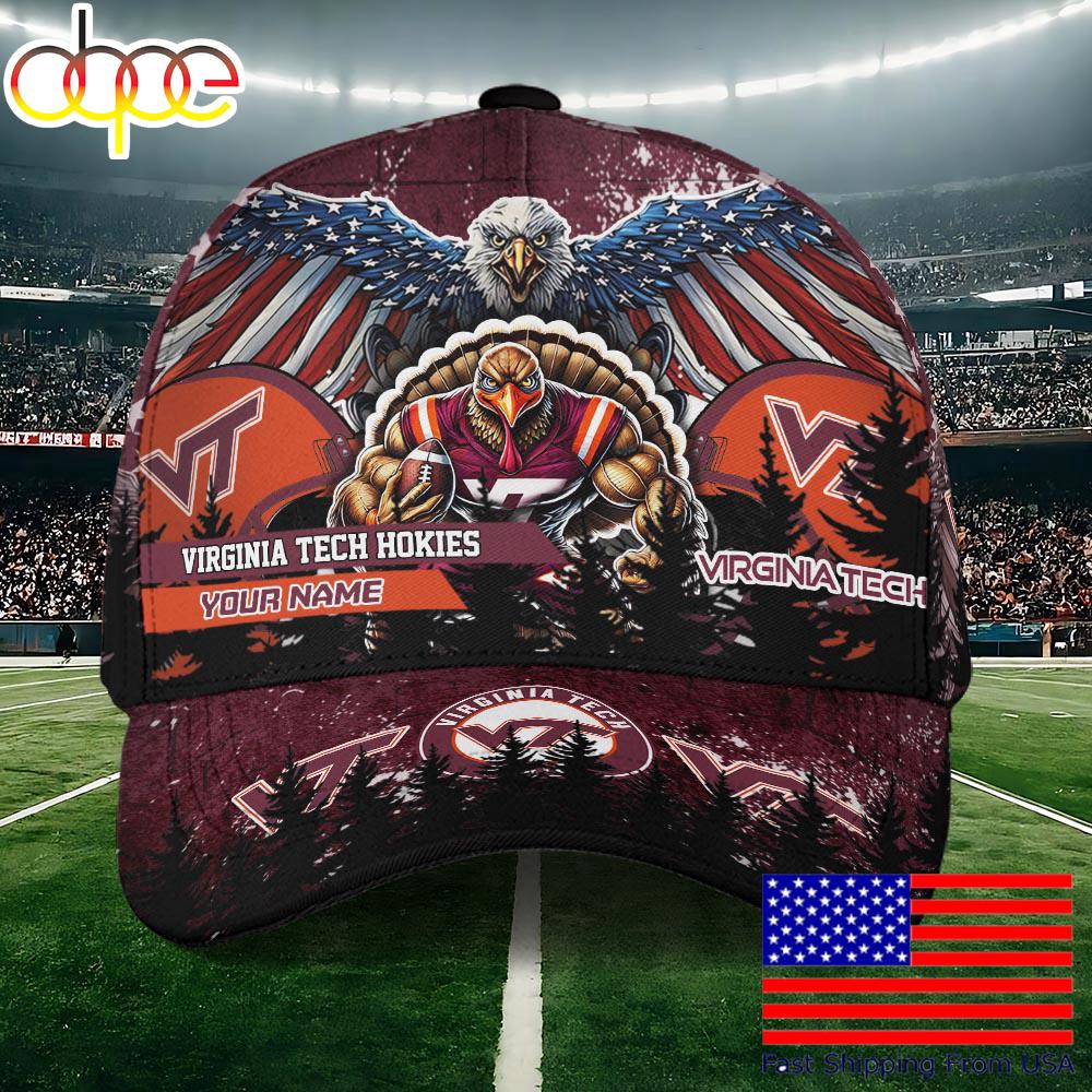 NCAA Virginia Tech Hokies Mascot Logo Custom Name Baseball Cap  For Fans