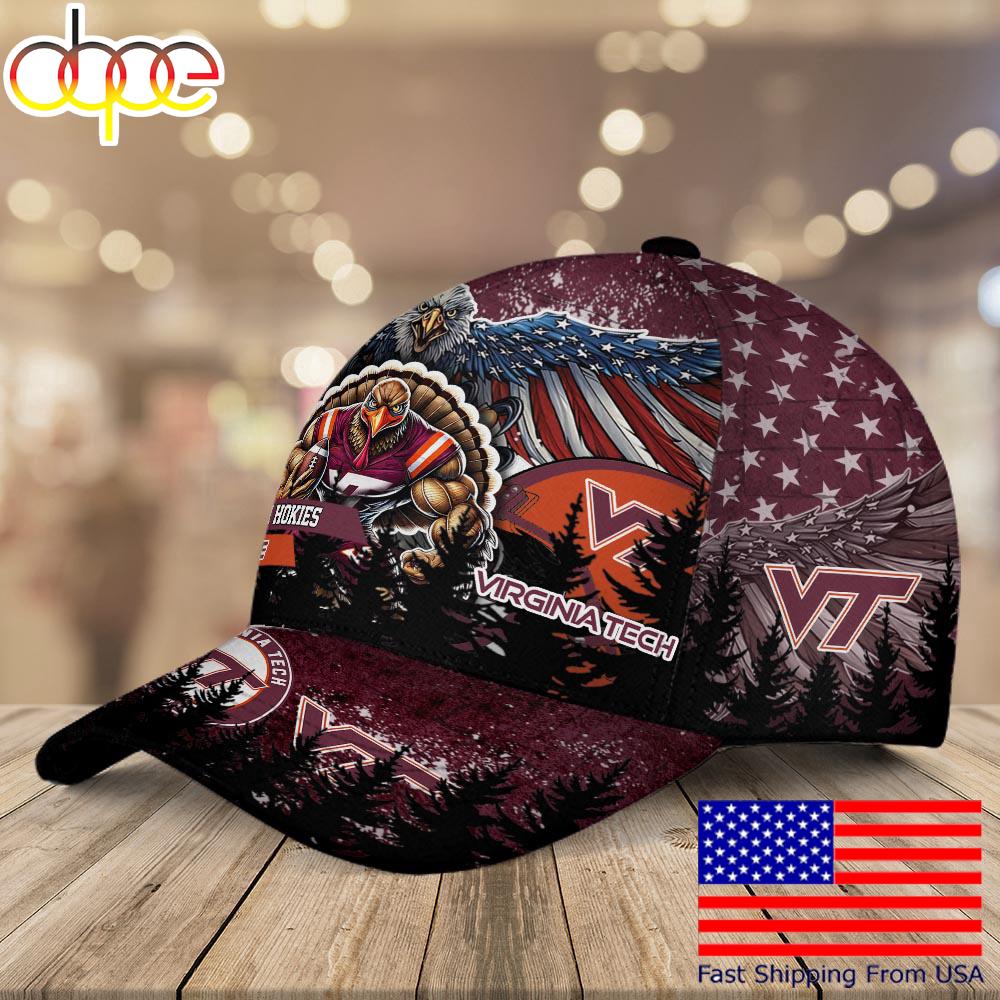 NCAA Virginia Tech Hokies Mascot Logo Custom Name Baseball Cap  For Fans