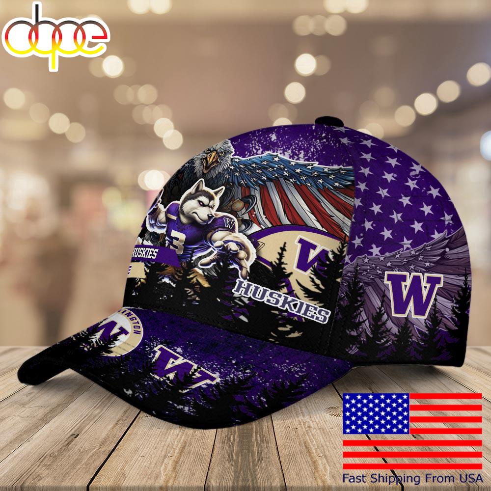 NCAA Washington Huskies Mascot Logo Custom Name Baseball Cap  For Fans