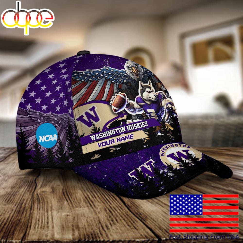 NCAA Washington Huskies Mascot Logo Custom Name Baseball Cap  For Fans