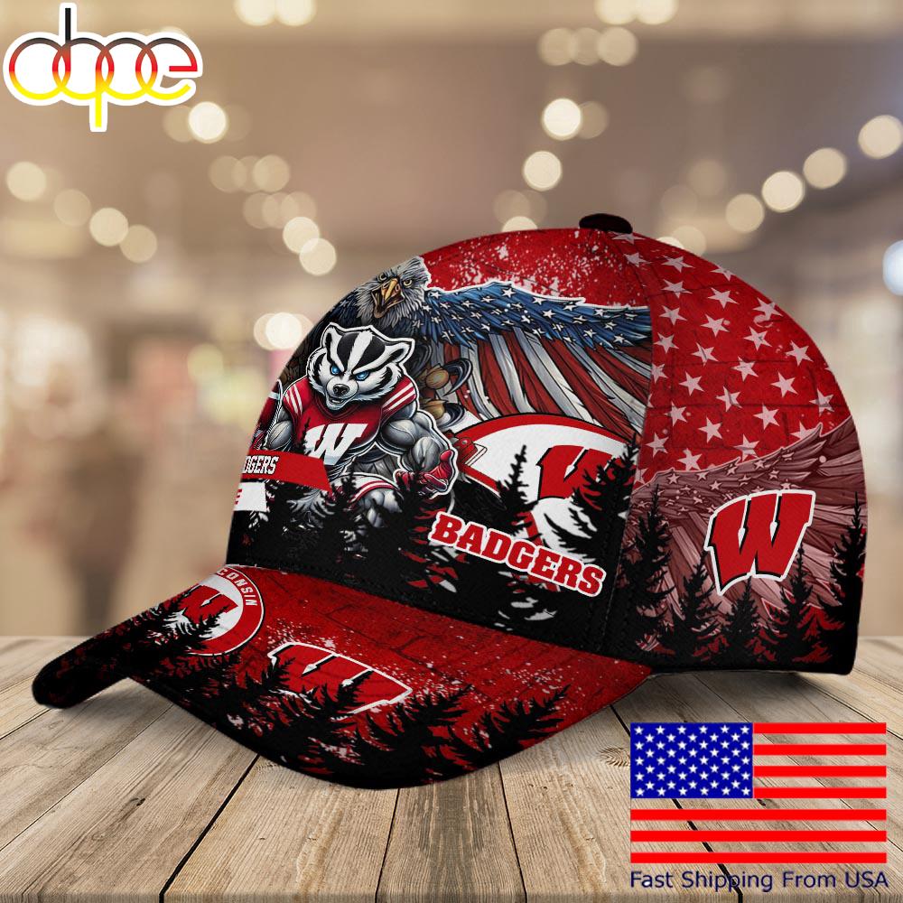 NCAA Wisconsin Badgers Mascot Logo Custom Name Baseball Cap  For Fans