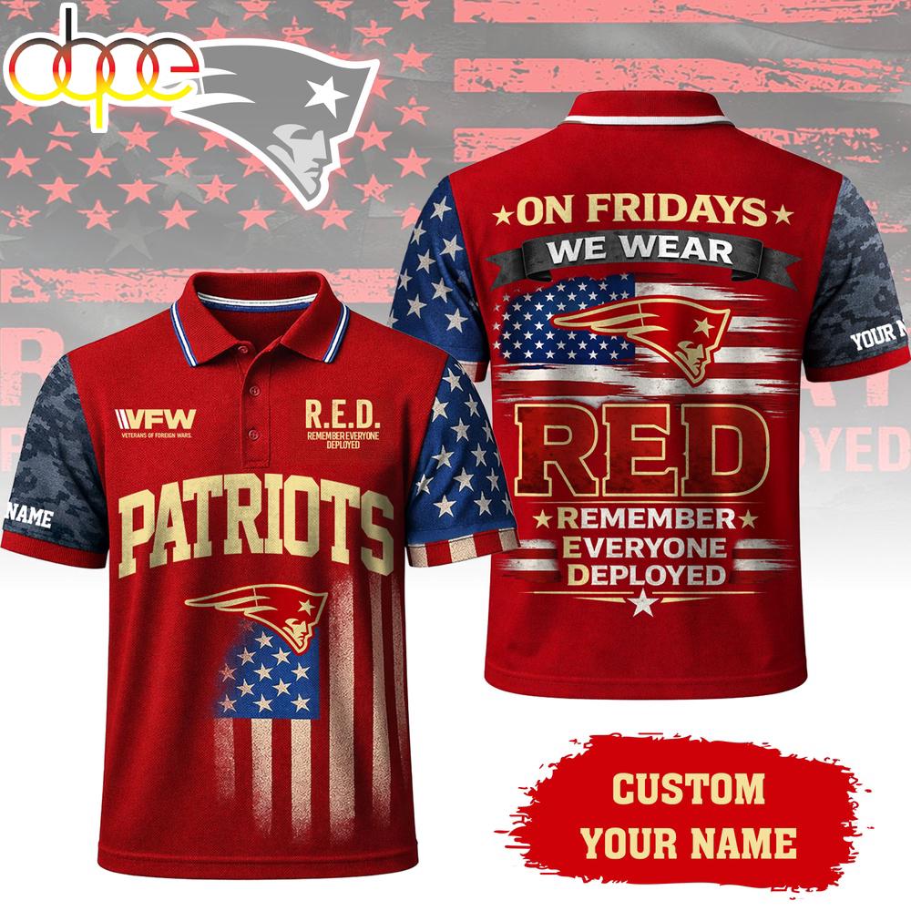Custom Name  New England Patriots NFL Red Friday Polo Shirt For Fans