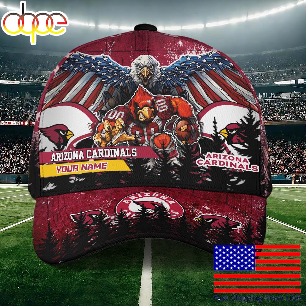 NFL Arizona Cardinals Mascot Logo Custom Name Baseball Cap  For Fans