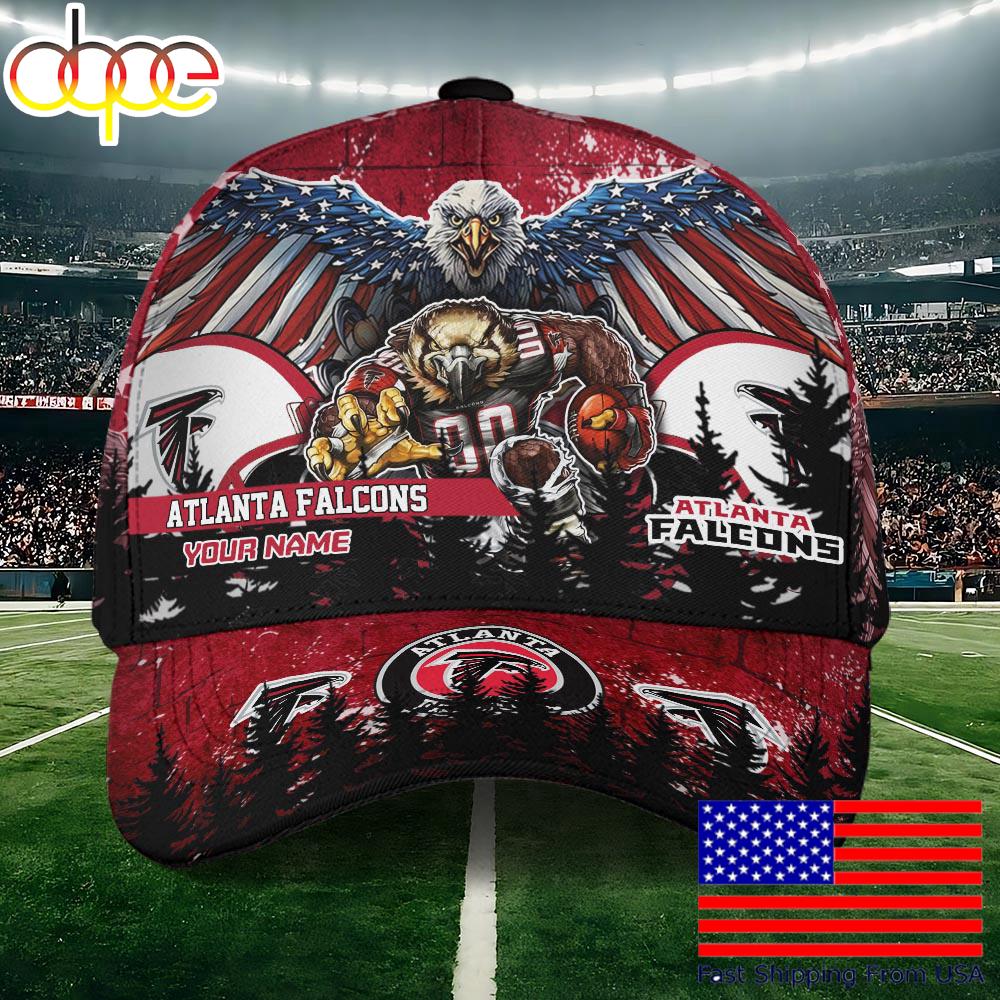 NFL Atlanta Falcons Mascot Logo Custom Name Baseball Cap  For Fans