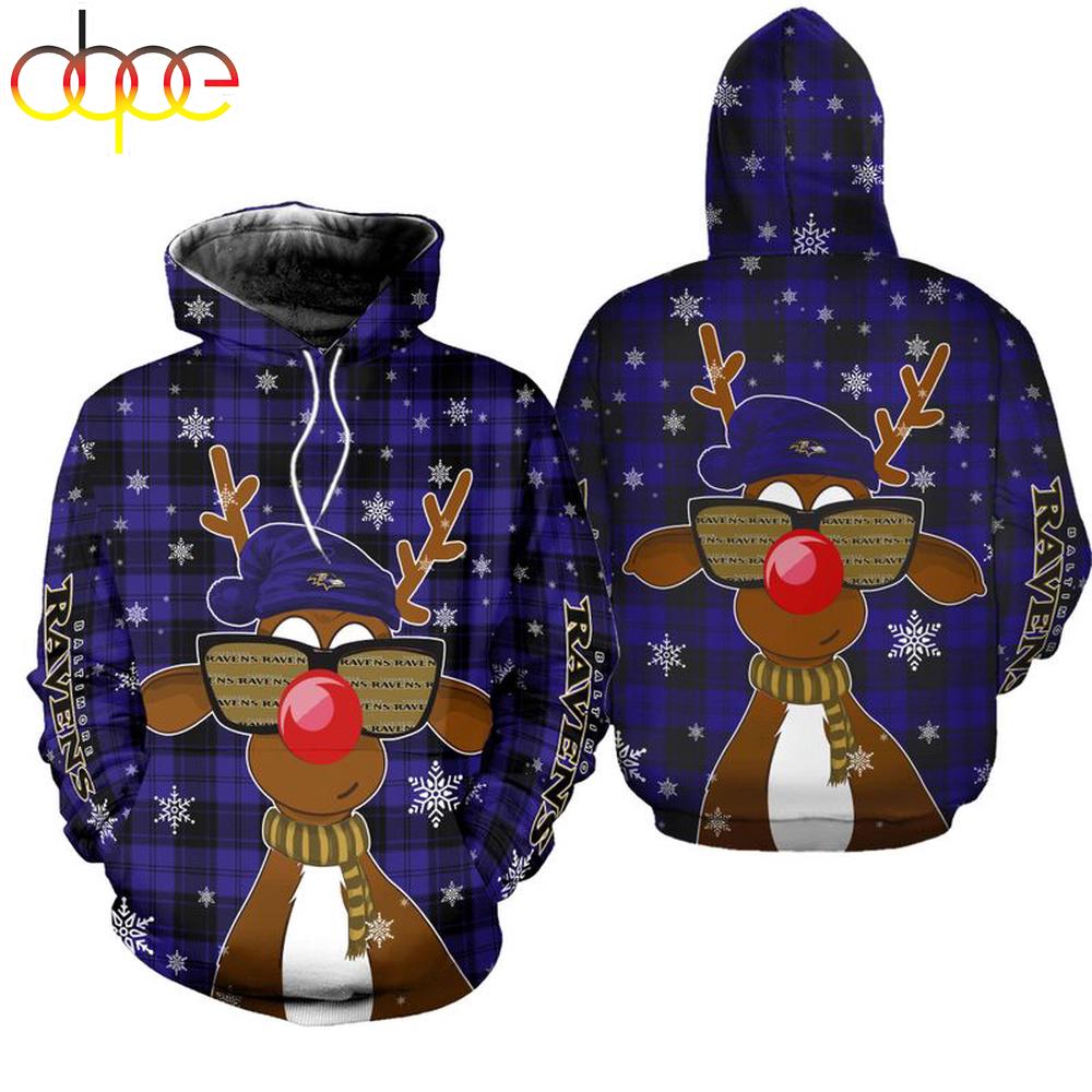 NFL Baltimore Ravens Christmas Reindeer Sunglasses All Over Print Hoodie Shirt