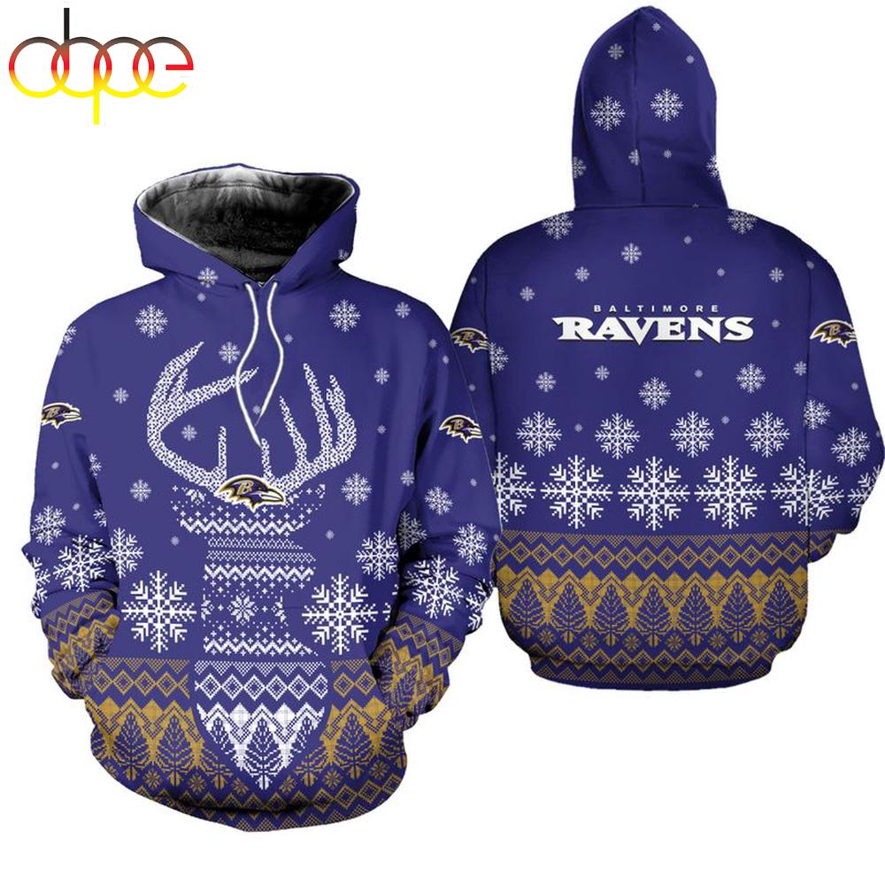 NFL Baltimore Ravens Reindeer Merry Christmas 3D Hoodie Shirt
