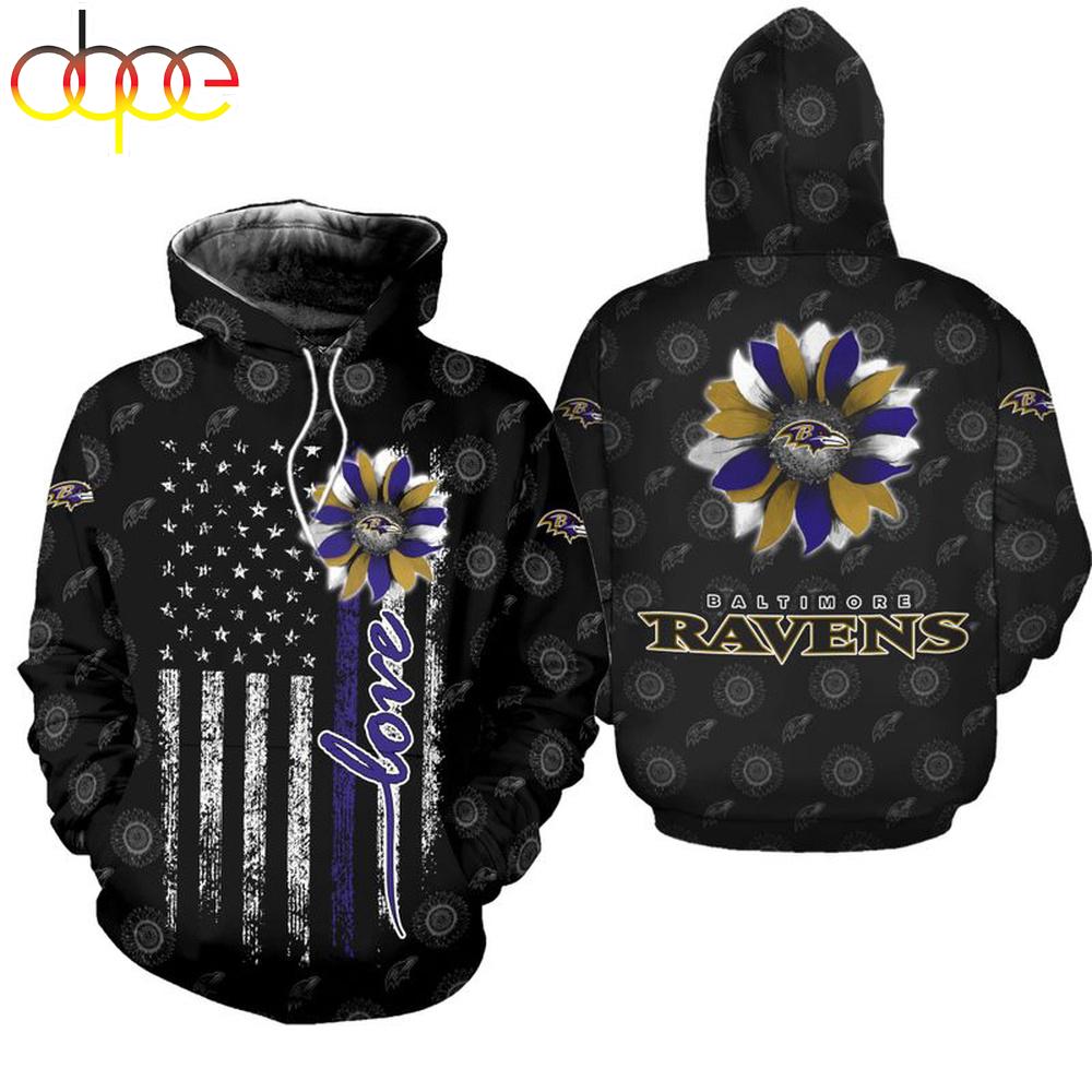 NFL Baltimore Ravens Sunflower All Over Print Hoodie Shirt