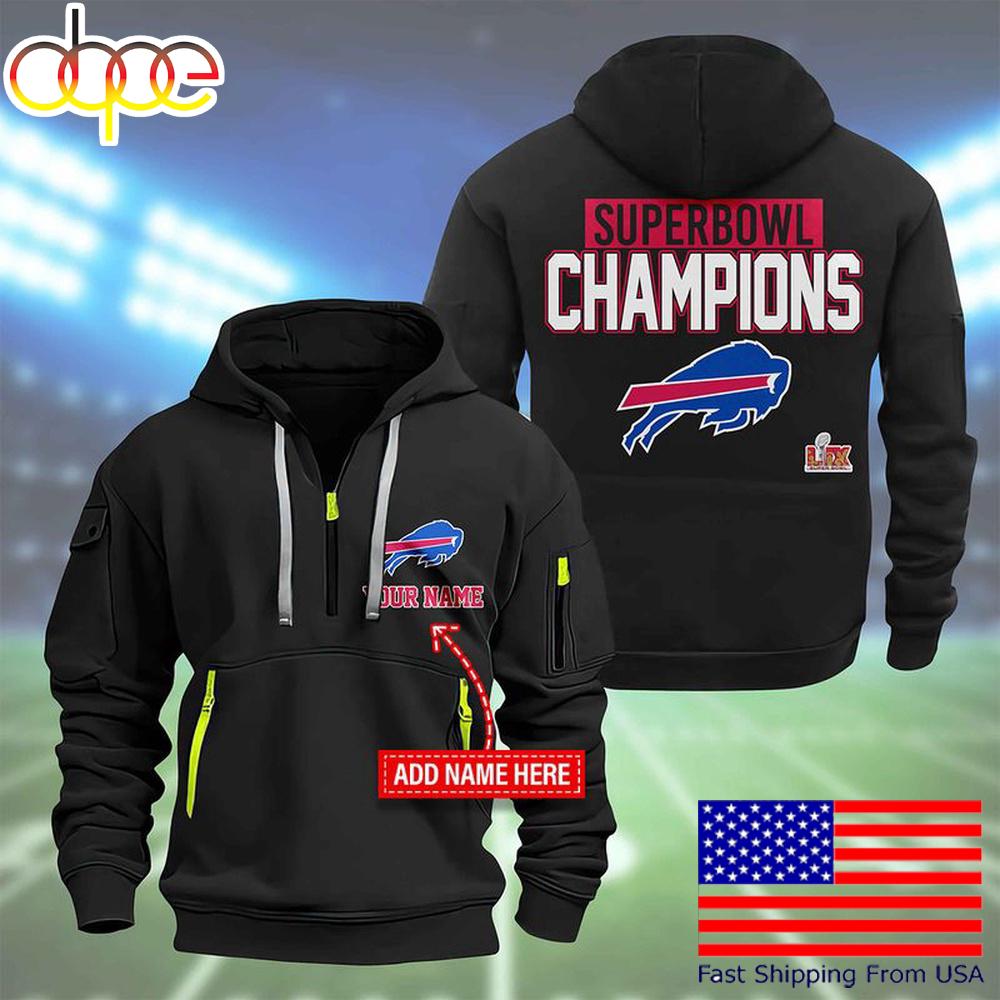 NFL Buffalo Bills Custom Name Super Bowl LIX Quarter Zip Hoodie