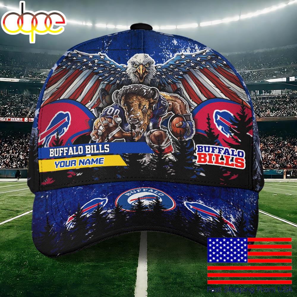 NFL Buffalo Bills Mascot Logo Custom Name Baseball Cap  For Fans