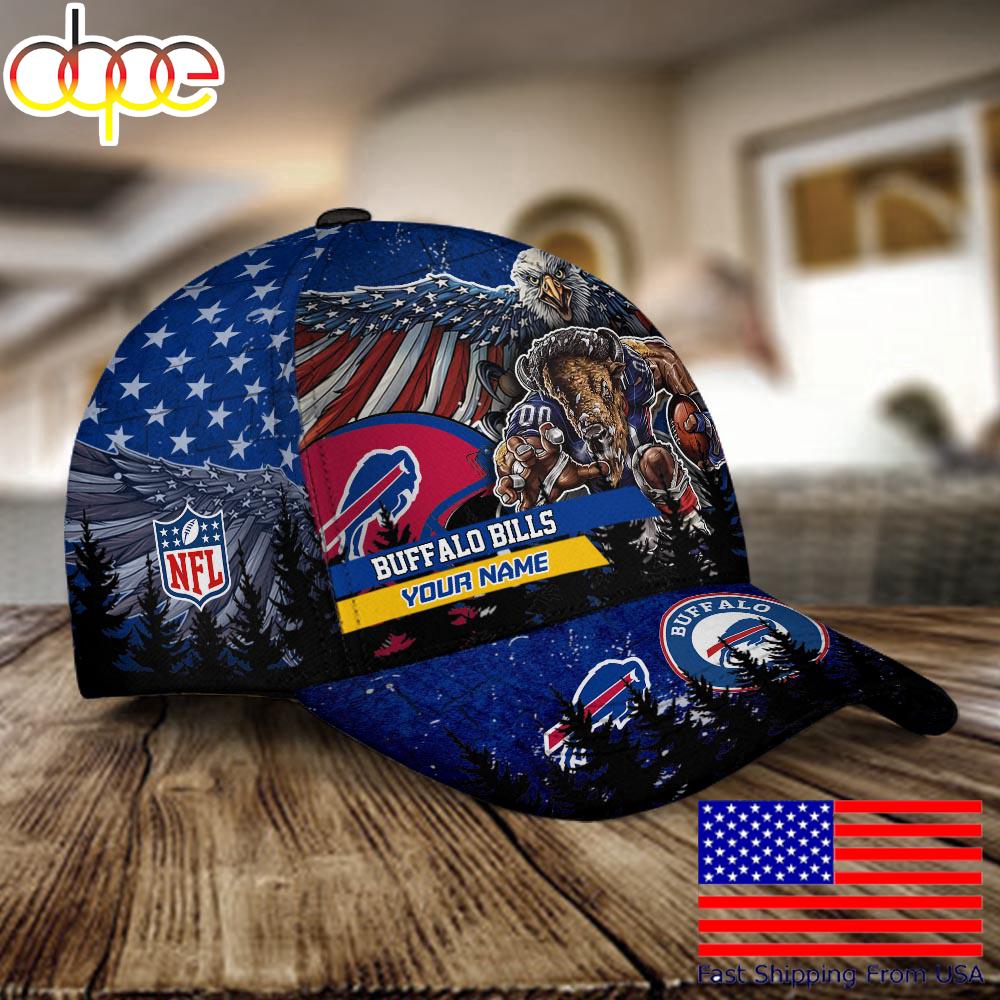 NFL Buffalo Bills Mascot Logo Custom Name Baseball Cap  For Fans