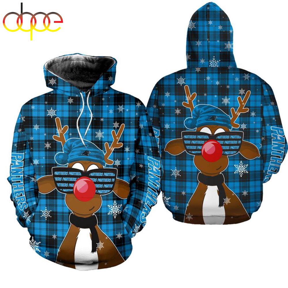 NFL Carolina Panthers Christmas Reindeer Sunglasses All Over Print Hoodie Shirt