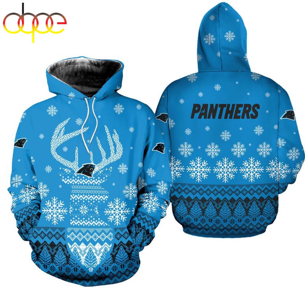 NFL Carolina Panthers Reindeer Merry Christmas 3D Hoodie Shirt