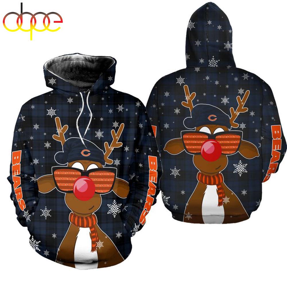 NFL Chicago Bears Christmas Reindeer Sunglasses All Over Print Hoodie Shirt
