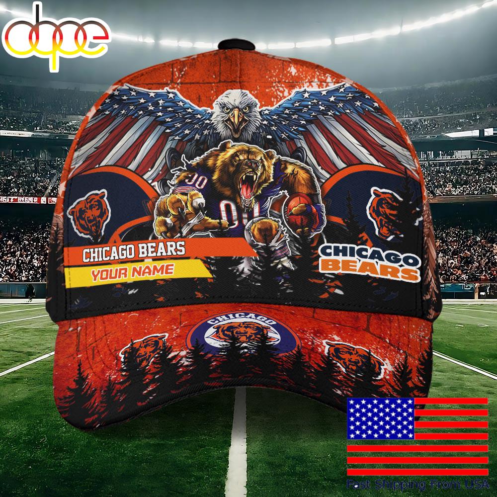 NFL Chicago Bears Mascot Logo Custom Name Baseball Cap  For Fans