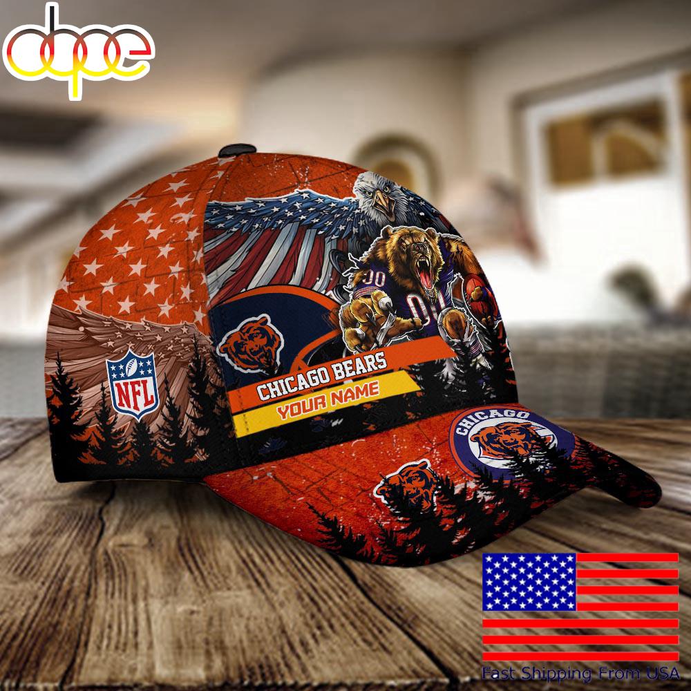 NFL Chicago Bears Mascot Logo Custom Name Baseball Cap  For Fans