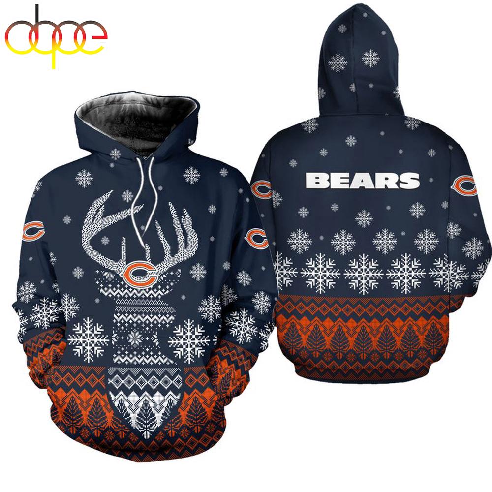 NFL Chicago Bears Reindeer Merry Christmas 3D Hoodie Shirt