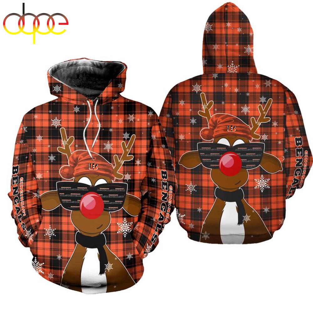 NFL Cincinnati Bengals Christmas Reindeer Sunglasses All Over Print Hoodie Shirt