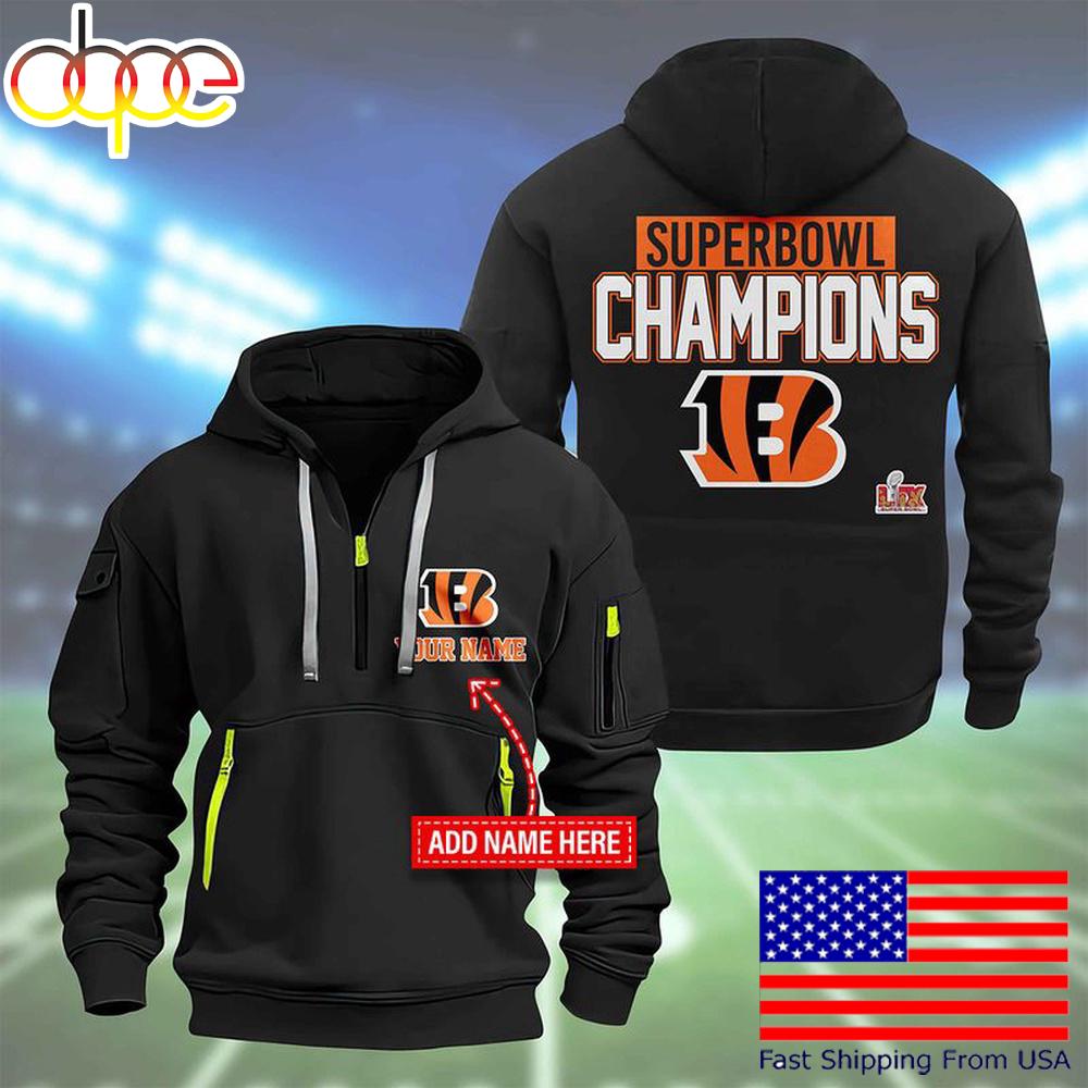 NFL Cincinnati Bengals Custom Name Super Bowl LIX Quarter Zip Hoodie