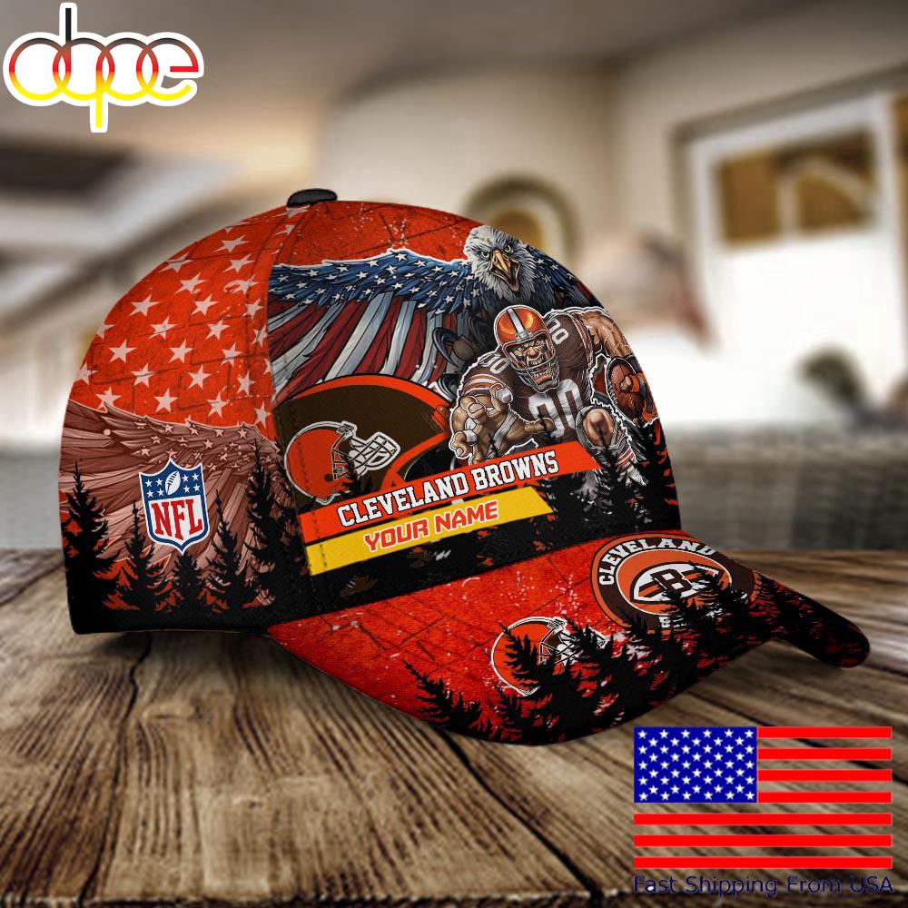 NFL Cleveland Browns Mascot Logo Custom Name Baseball Cap  For Fans