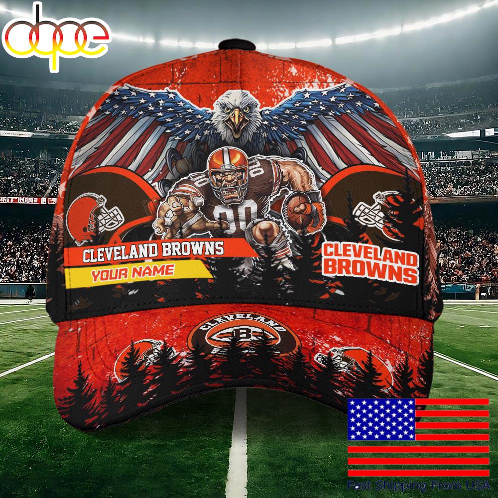 NFL Cleveland Browns Mascot Logo Custom Name Baseball Cap  For Fans