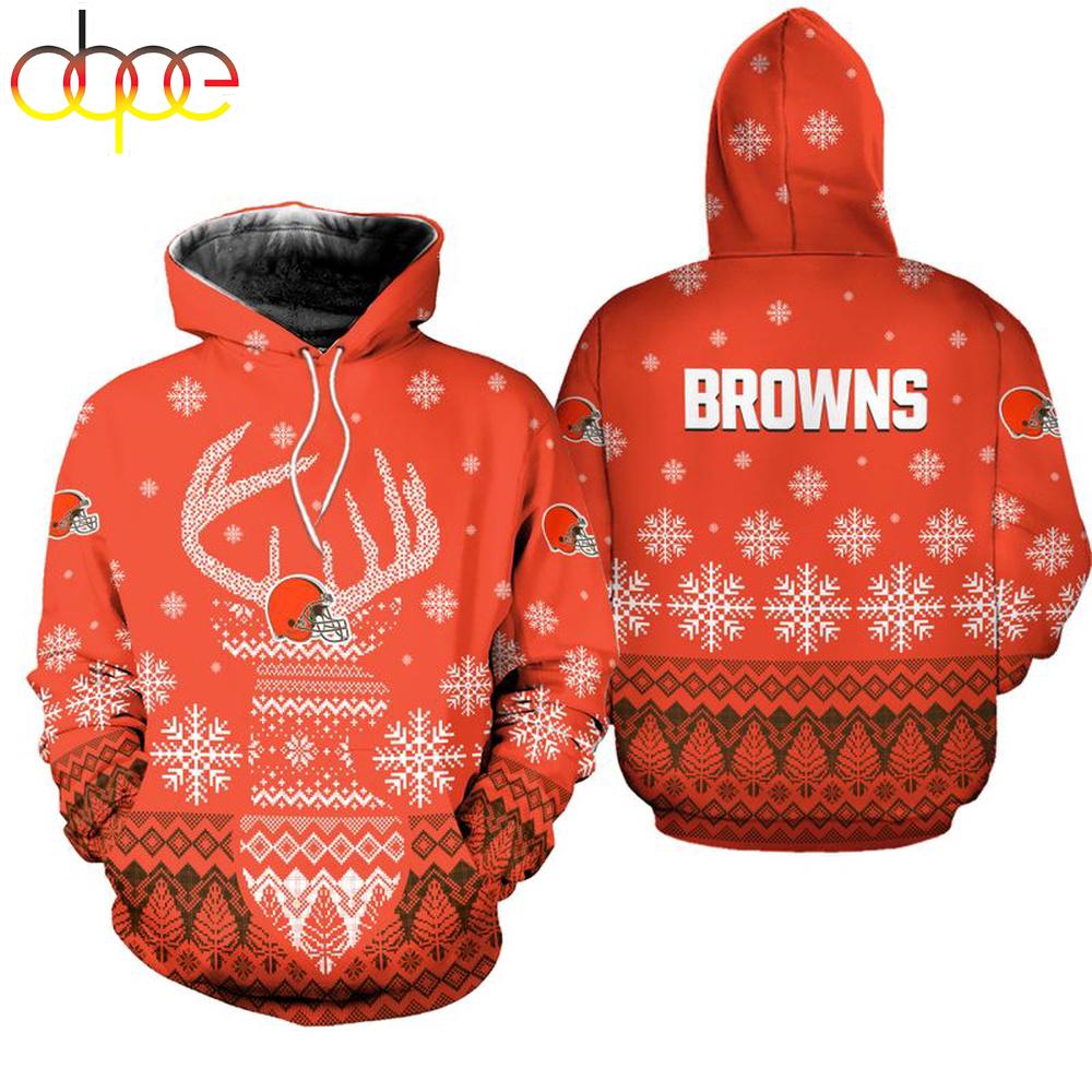 NFL Cleveland Browns Reindeer Merry Christmas 3D Hoodie Shirt