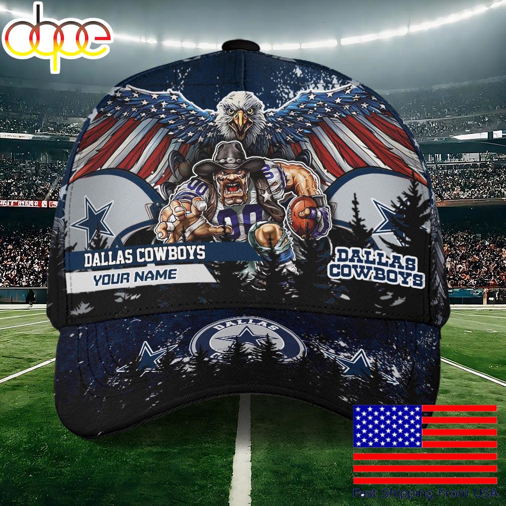 NFL Dallas Cowboys Mascot Logo Custom Name Baseball Cap  For Fans