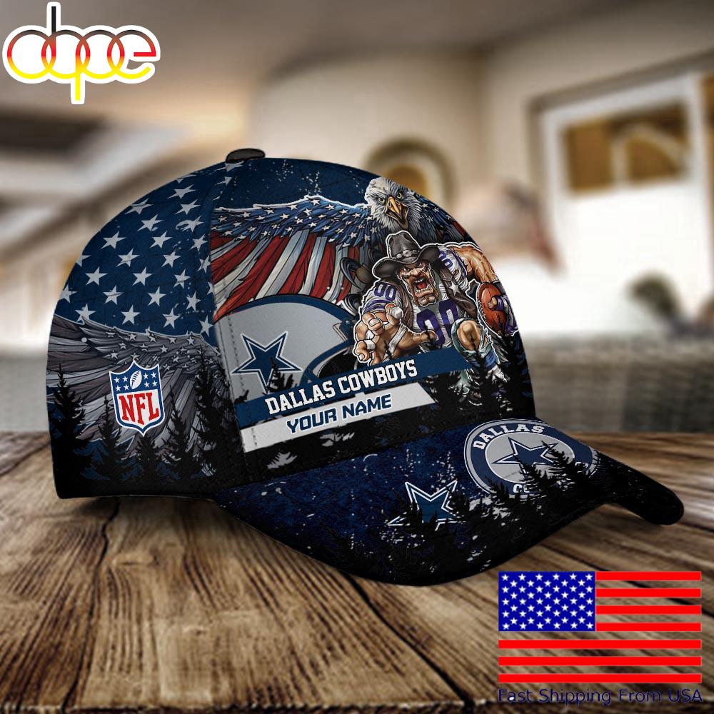 NFL Dallas Cowboys Mascot Logo Custom Name Baseball Cap  For Fans
