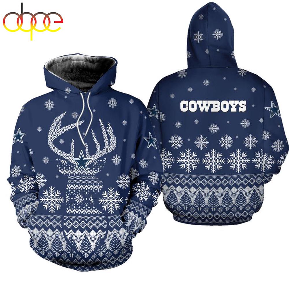 NFL Dallas Cowboys Reindeer Merry Christmas 3D Hoodie Shirt