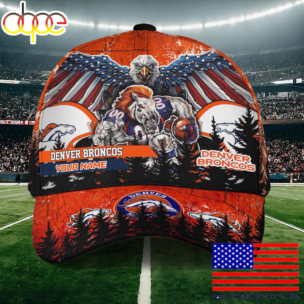 NFL Denver Broncos Mascot Logo Custom Name Baseball Cap  For Fans