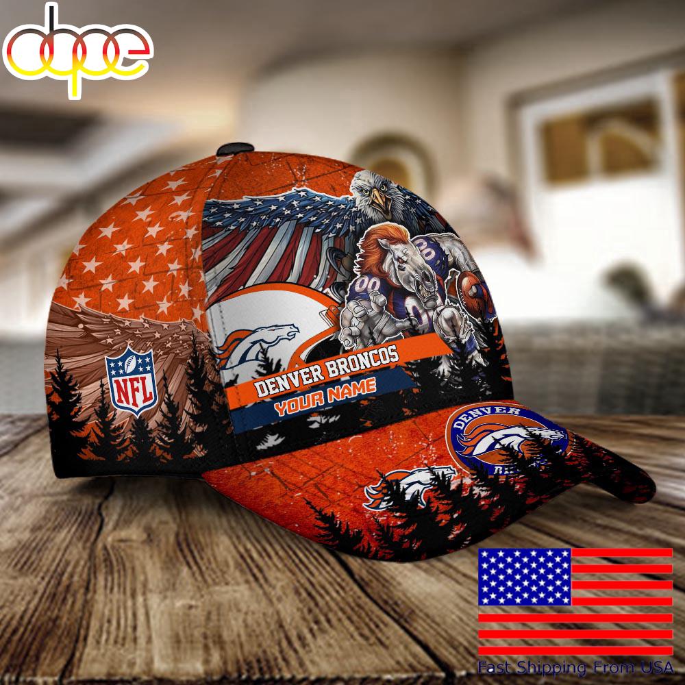 NFL Denver Broncos Mascot Logo Custom Name Baseball Cap  For Fans
