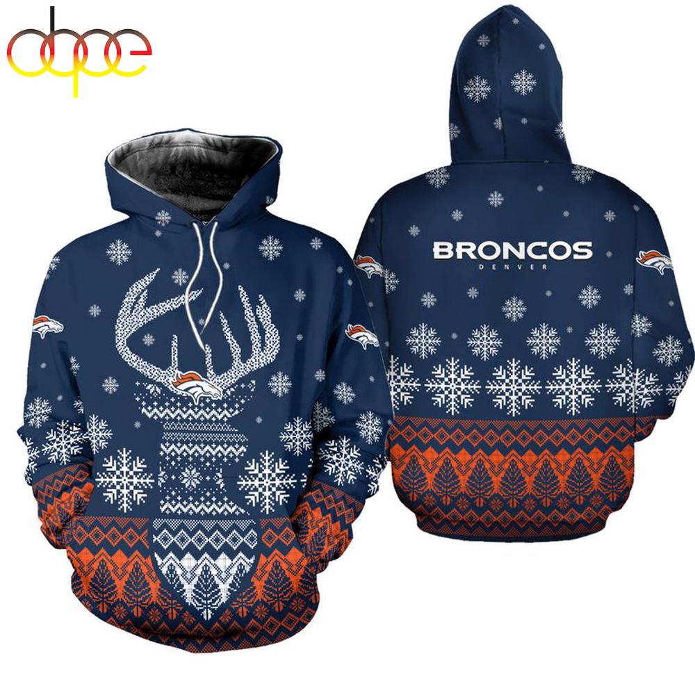 NFL Denver Broncos Reindeer Merry Christmas 3D Hoodie Shirt