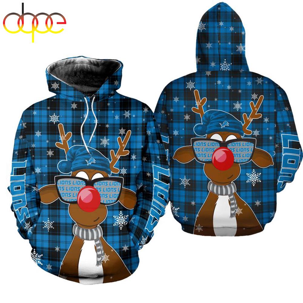 NFL Detroit Lions Christmas Reindeer Sunglasses All Over Print Hoodie Shirt