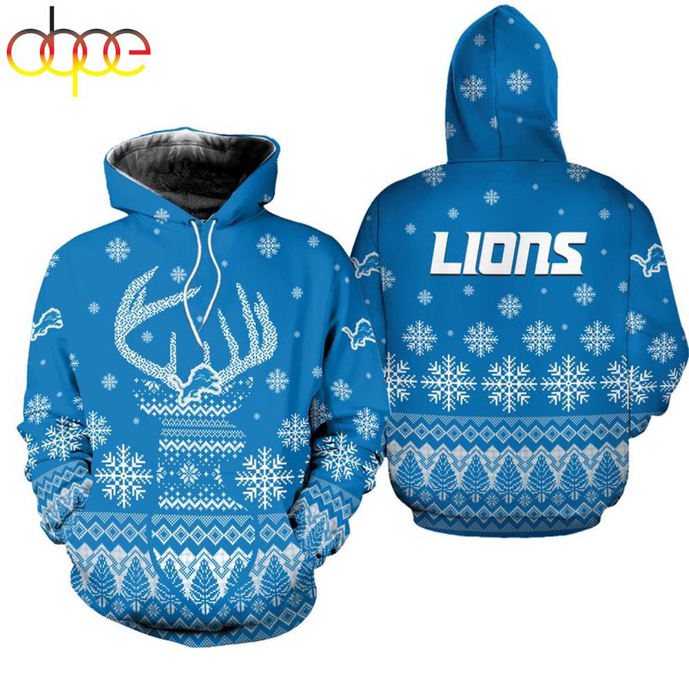 NFL Detroit Lions Reindeer Merry Christmas 3D Hoodie Shirt