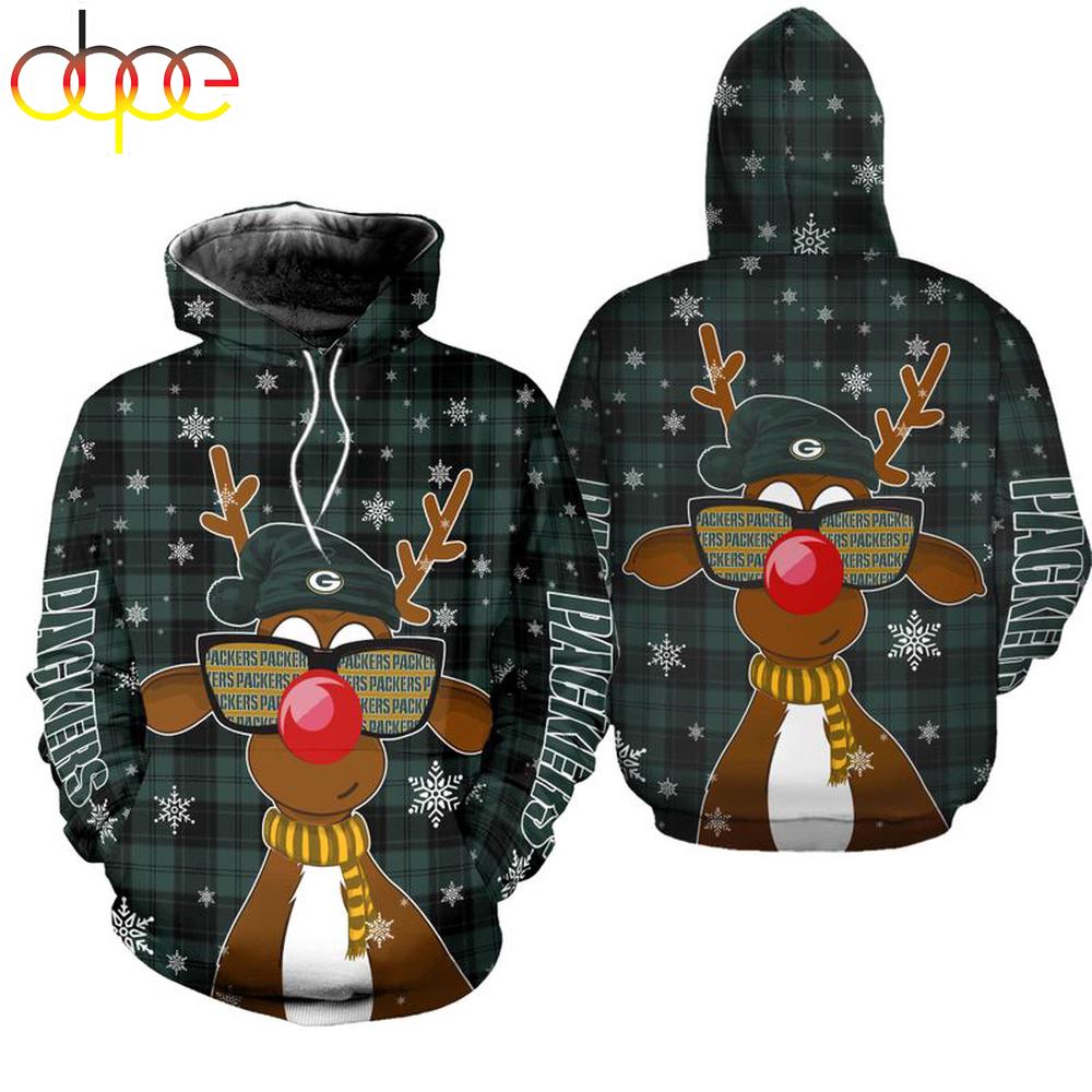 NFL Green Bay Packers Christmas Reindeer Sunglasses All Over Print Hoodie Shirt