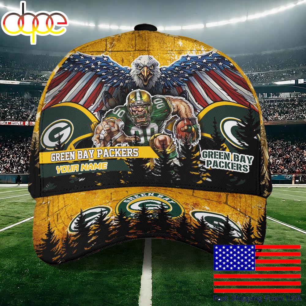 NFL Green Bay Packers Mascot Logo Custom Name Baseball Cap  For Fans