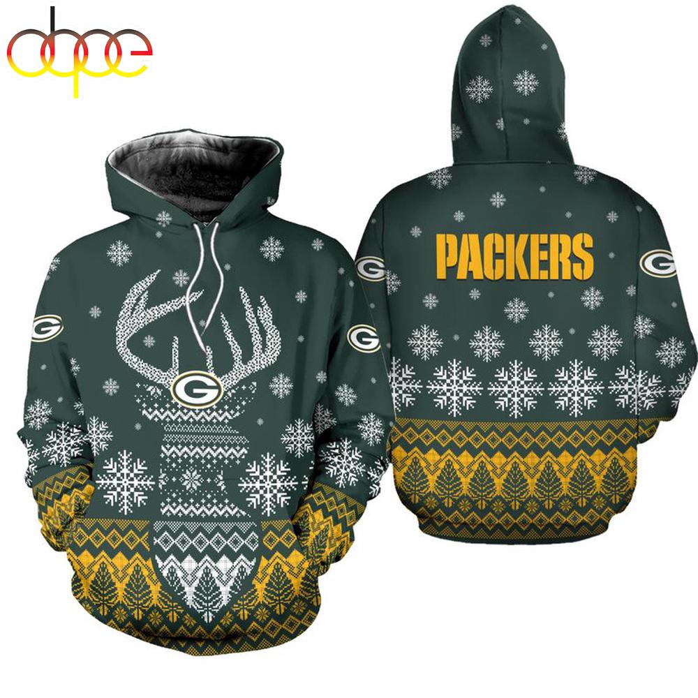 NFL Green Bay Packers Reindeer Merry Christmas 3D Hoodie Shirt