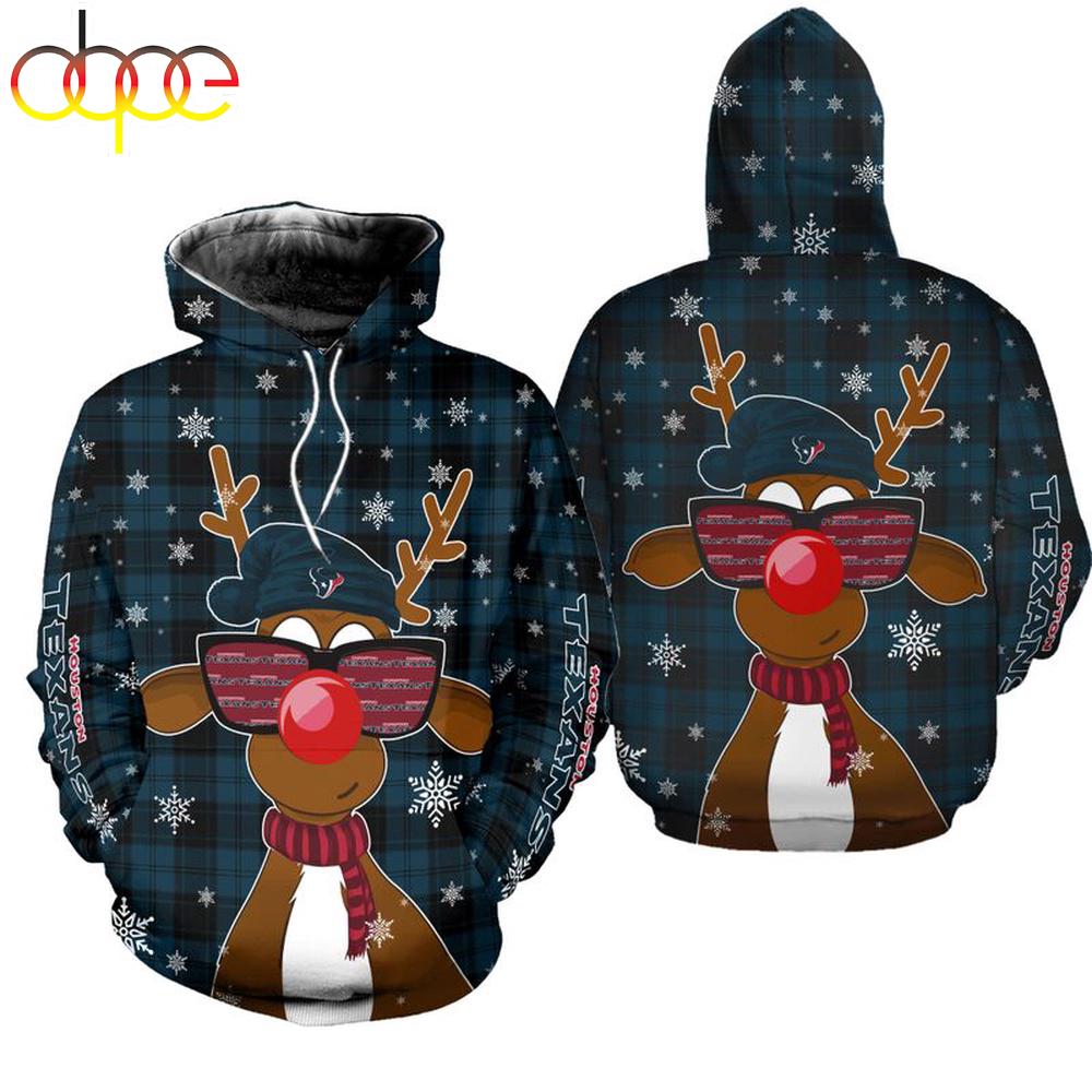 NFL Houston Texans Christmas Reindeer Sunglasses All Over Print Hoodie Shirt