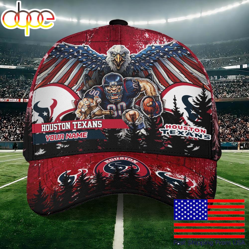 NFL Houston Texans Mascot Logo Custom Name Baseball Cap  For Fans