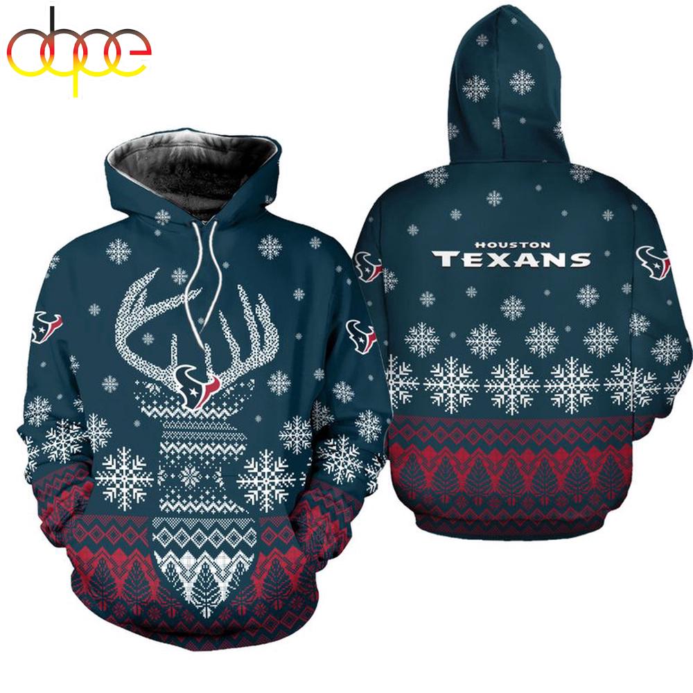 NFL Houston Texans Reindeer Merry Christmas 3D Hoodie Shirt