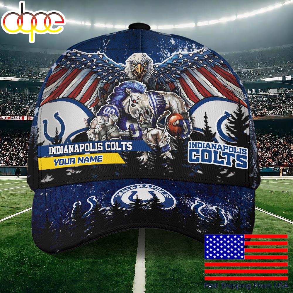 NFL Indianapolis Colts Mascot Logo Custom Name Baseball Cap  For Fans