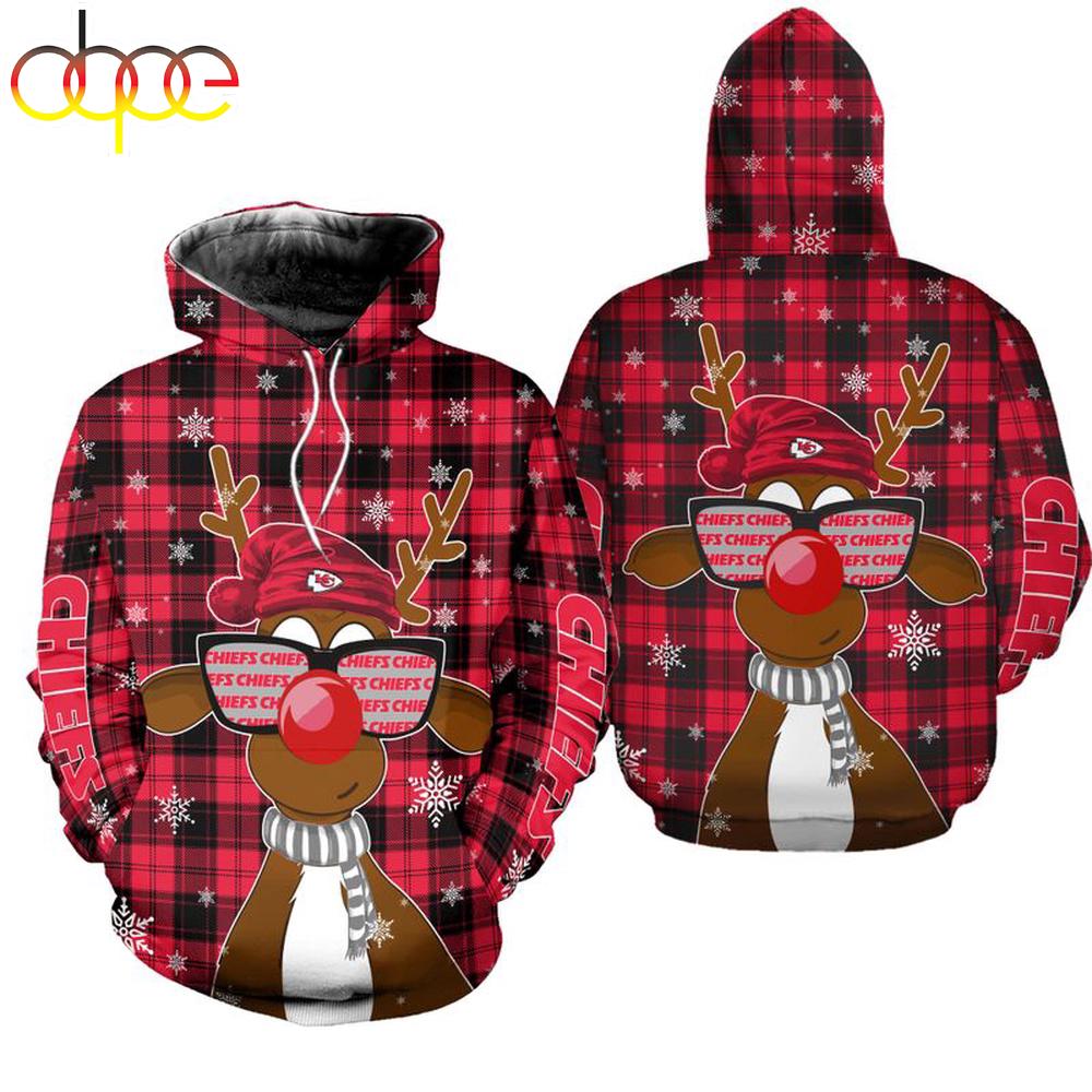 NFL Kansas City Chiefs Christmas Reindeer Sunglasses All Over Print Hoodie Shirt