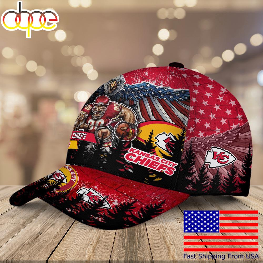NFL Kansas City Chiefs Mascot Logo Custom Name Baseball Cap  For Fans