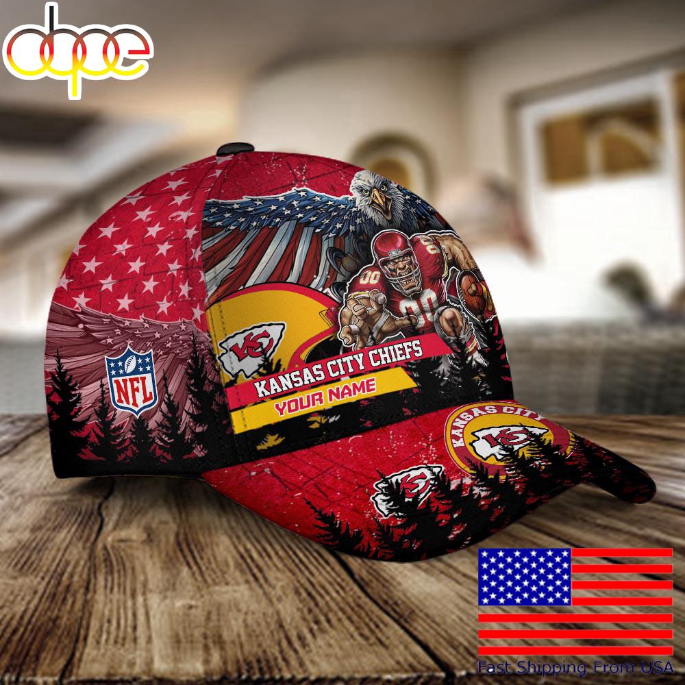 NFL Kansas City Chiefs Mascot Logo Custom Name Baseball Cap  For Fans