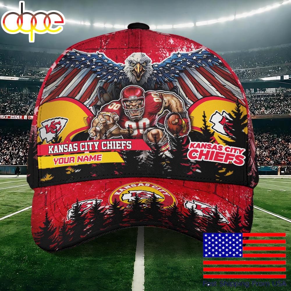 NFL Kansas City Chiefs Mascot Logo Custom Name Baseball Cap  For Fans